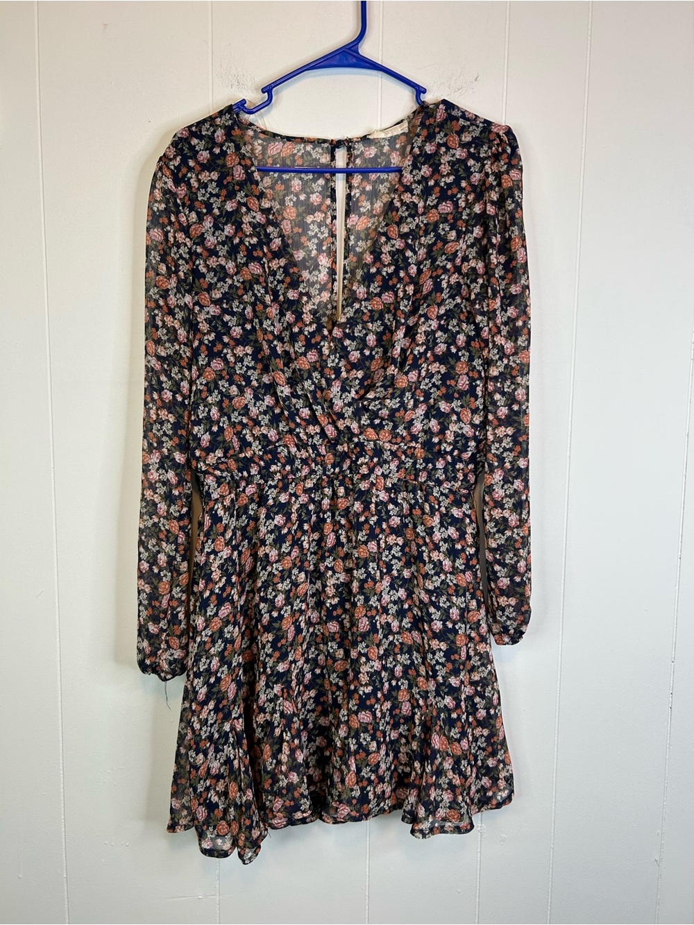 Altar'd State XL Navy Floral Mini Dress Long Sleeve Ruffle Boho Prairie 341